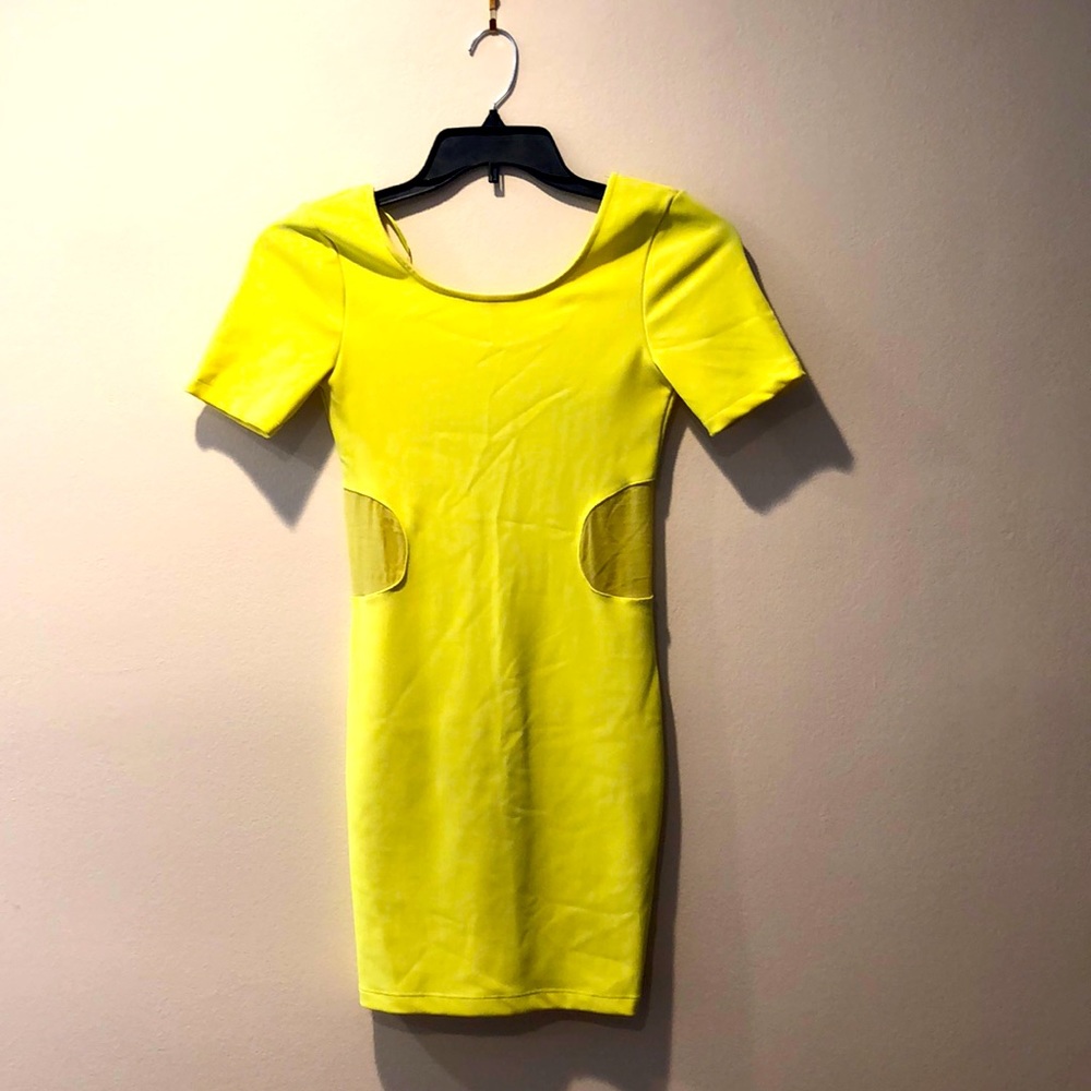 Gina Tricot size S neon green/yellow cutout dress for going out festival bright